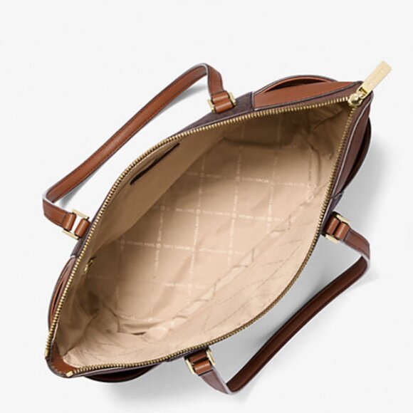 NWT Michael Kors Charlotte Top Zip Tote MK Signature Shoulder Bag Brown - Picture 3 of 15